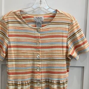 Talbots Short Sleeved Striped Midi Dress with Pockets